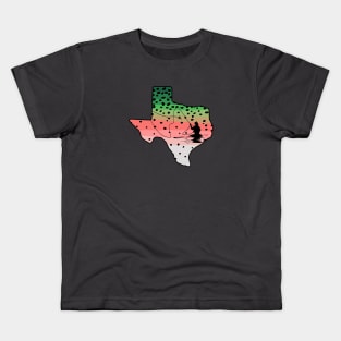 Rainbow Trout Fly Fish Texas State Map Fly Fishing Fisherman Gifts Kids T-Shirt